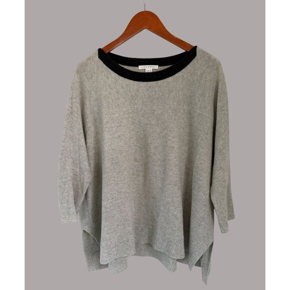 Duffy Oversized Sweater Tunic XS/S Gray & Black Cashmere Blend Boatneck Pullover - Picture 2 of 10